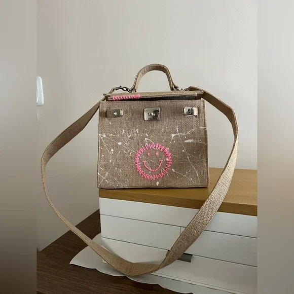 TAKING 1ST OFFER: Jute Smiley Face Handbag - NWOT -  Kelly Style - Picture 2 of 13